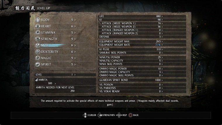Nioh Leveling Up Stats