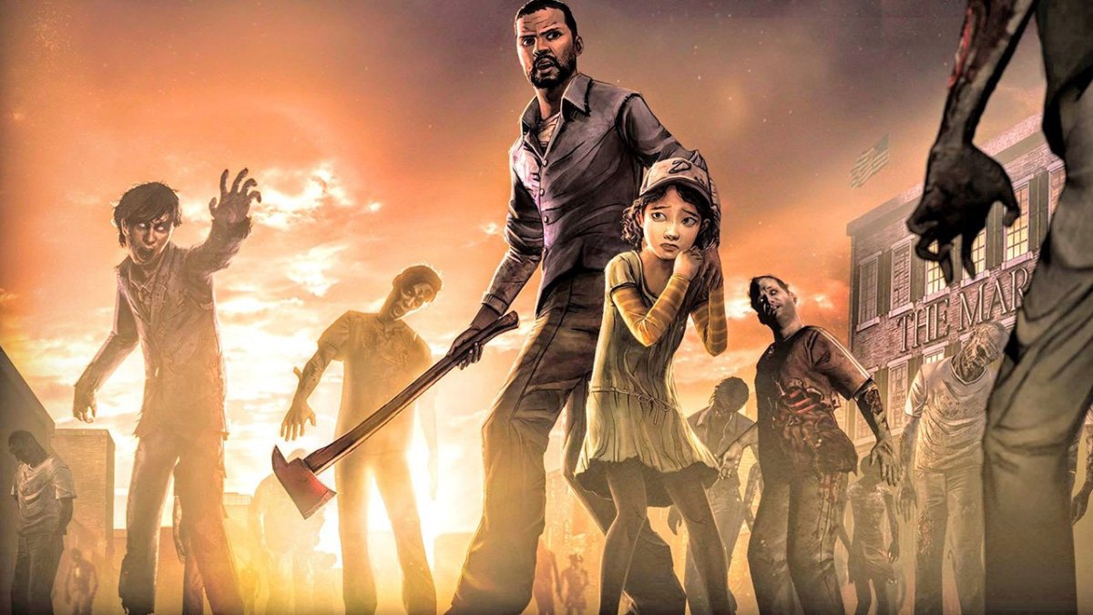 Lee and Clementine with zombies