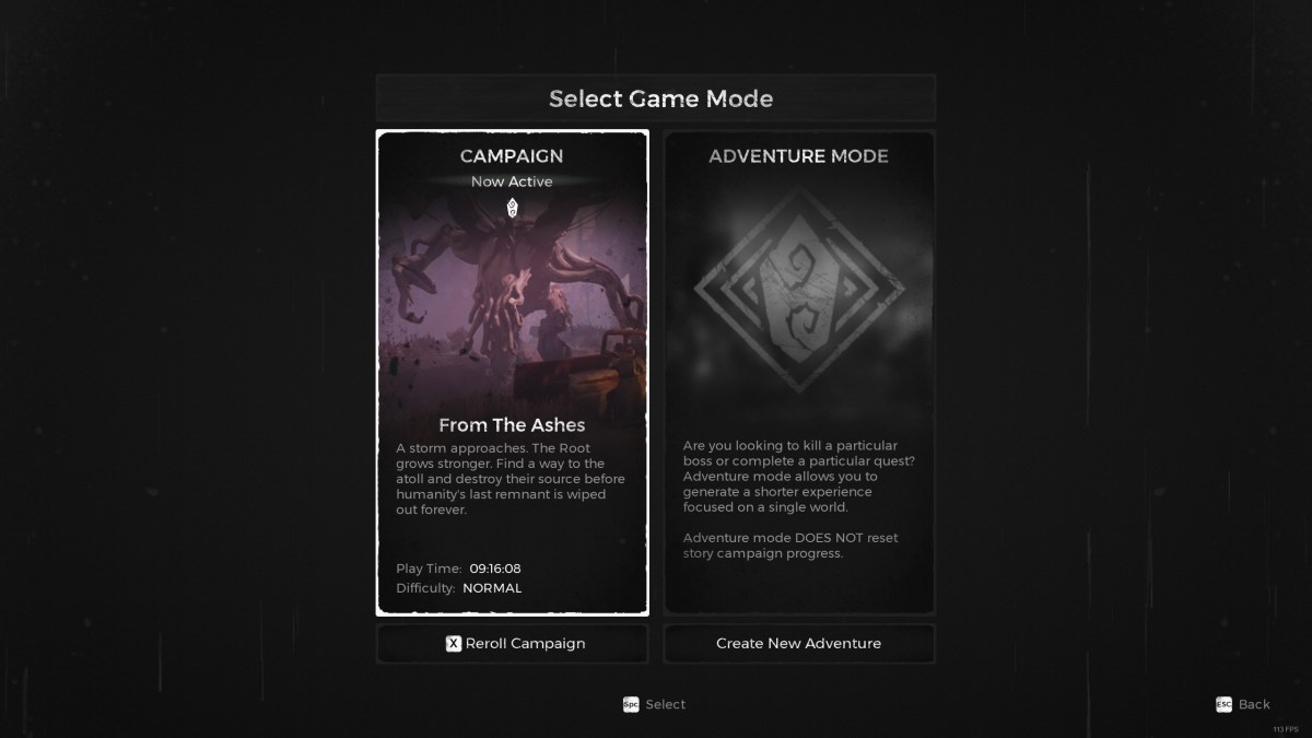 R:FtA Adventure Mode select screen
