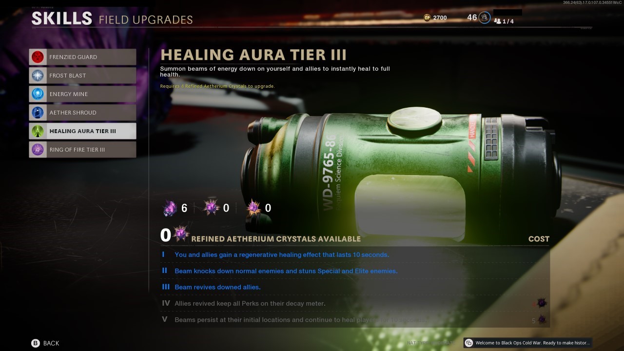 Black Ops Cold War Zombies All Tier IV and V Field Upgrades Attack