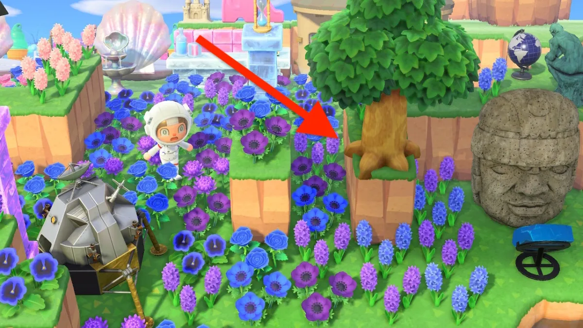 Example of a tree on a cliff in Animal Crossing New Horizons