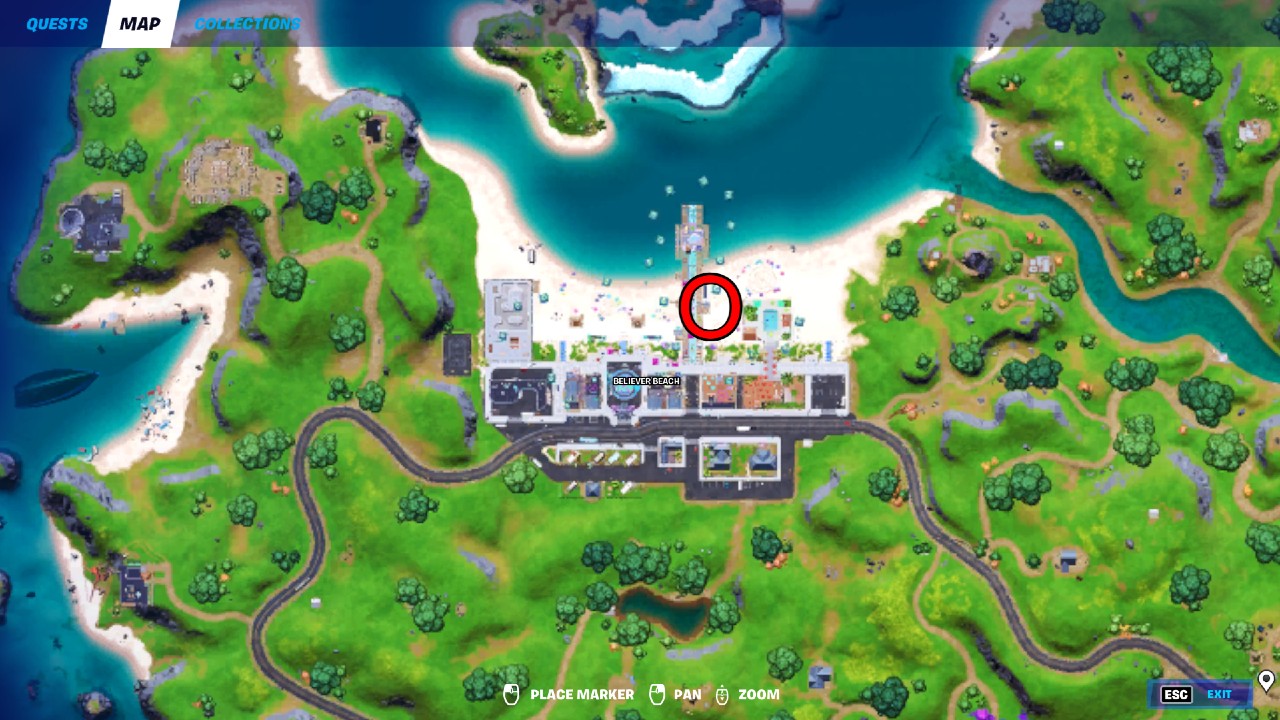 Emote in Front of a Camera at Believer Beach or Lazy Lake Fortnite