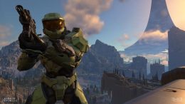 Master Chief standing over an expansive vista