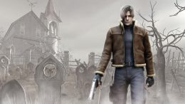 Leon Kennedy standing outside of a foreboding building