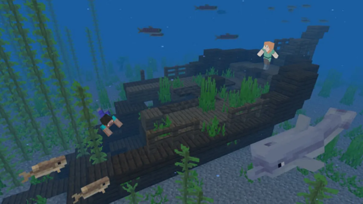 Minecraft players exploring a ship