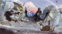 Skyrim official concept art depicting a dragon's shout in action
