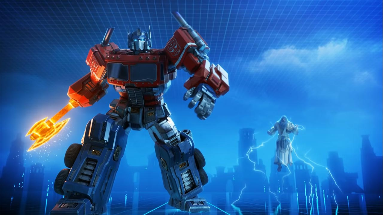 Optimus Prime standing with Zeus