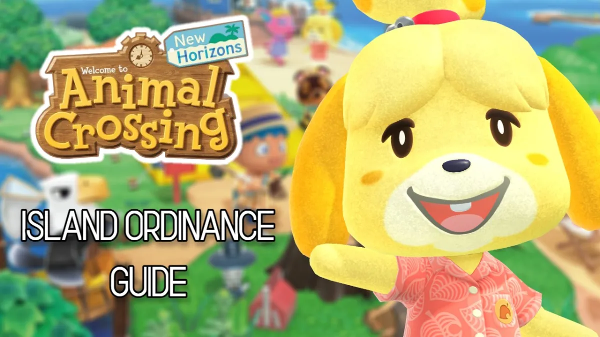 "Animal Crossing New Horizons Island Ordinance Guide" next to Isabelle