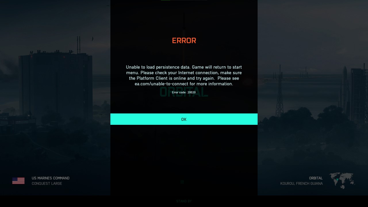 Error Code 2002g not able to load into matches