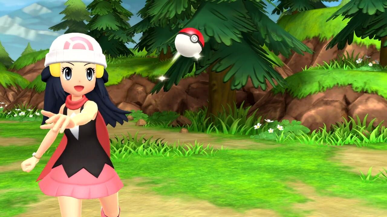 Trainer throwing Pokeball in Pokemon Brilliant Diamond and Shining Pearl image.