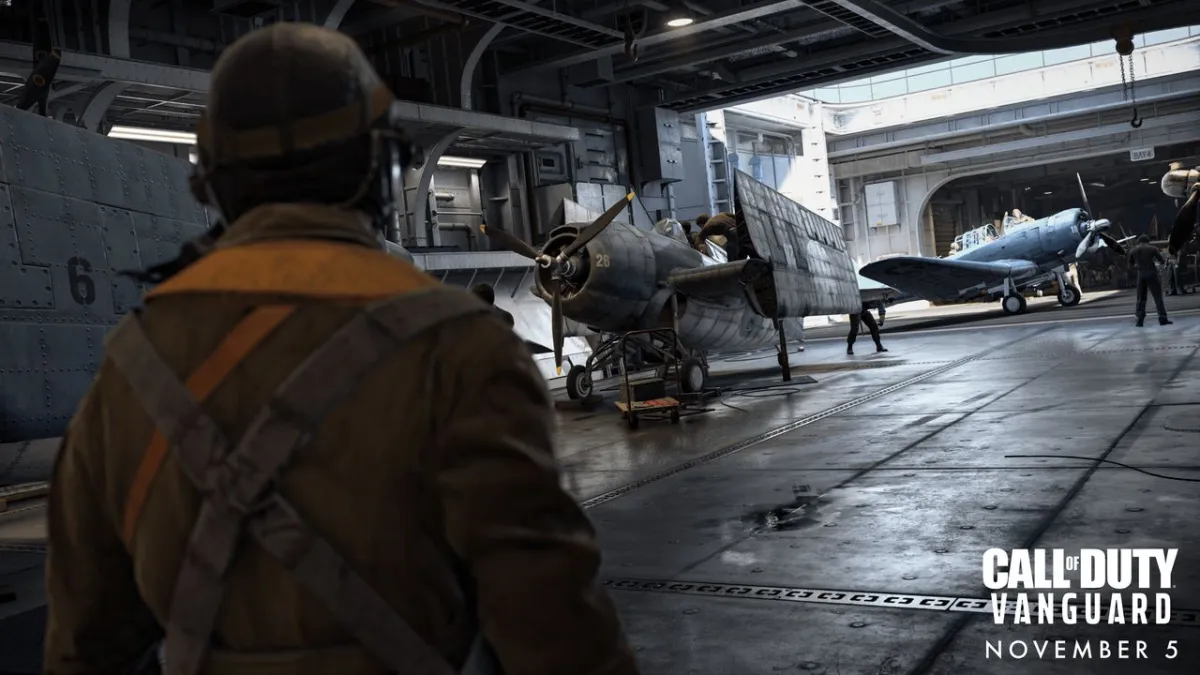A soldier in front of a plane in Call of Duty Vanguard