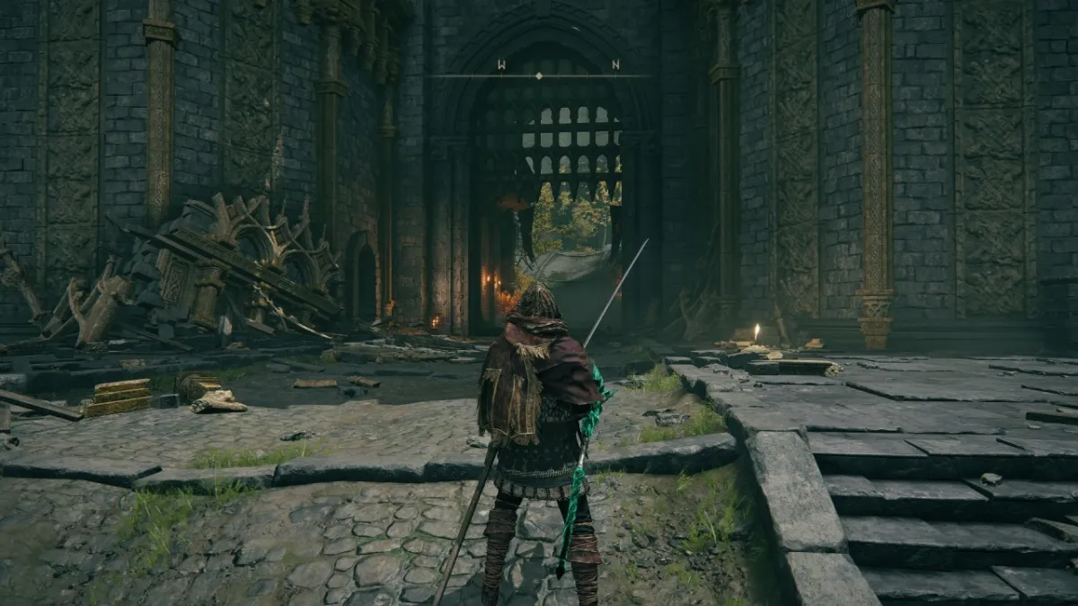 The closed front gate of Stormveil castle