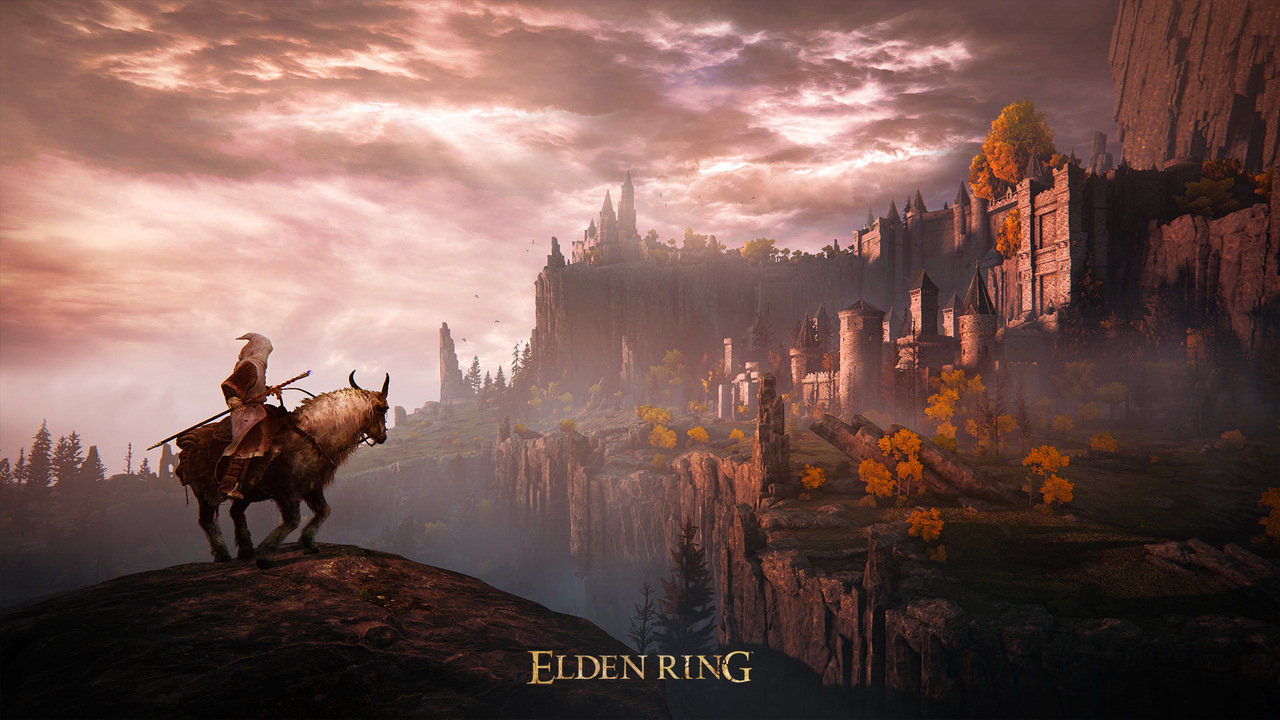 An official screenshot in Elden Ring depicting the Astrologer class riding on Torrent