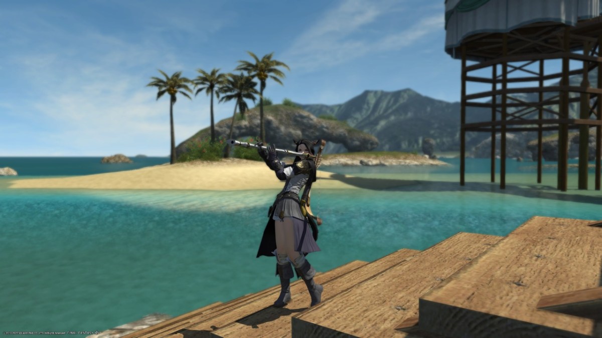 Personal image of my character at Costa Del Sol within Final Fantasy XIV.