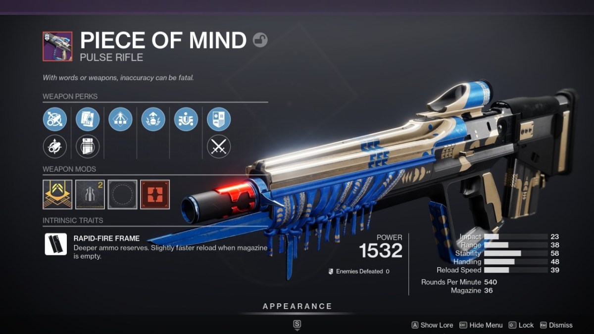 A Peace of Mind Pulse Rifle in Destiny 2