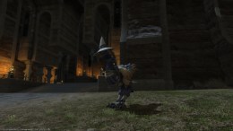 A Chocobo wearing the Black Mage Barding in Final Fantasy XIV