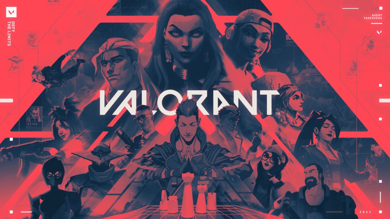 A promotional image featuring a series of Valorant Characters
