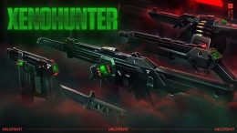 An Official Valorant Image depicting the Xenohunter skin bundle