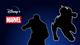 Disney Plus and Marvel studio with two silhouettes of upcoming Marvel Cinematic Universe projects
