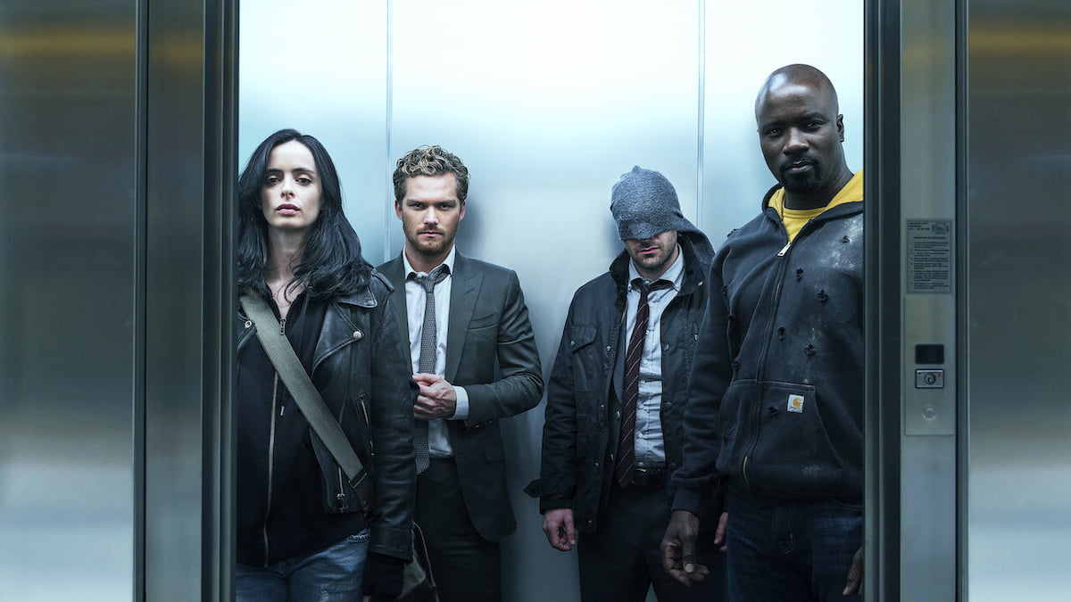 Members of the Defenders together in an elevator
