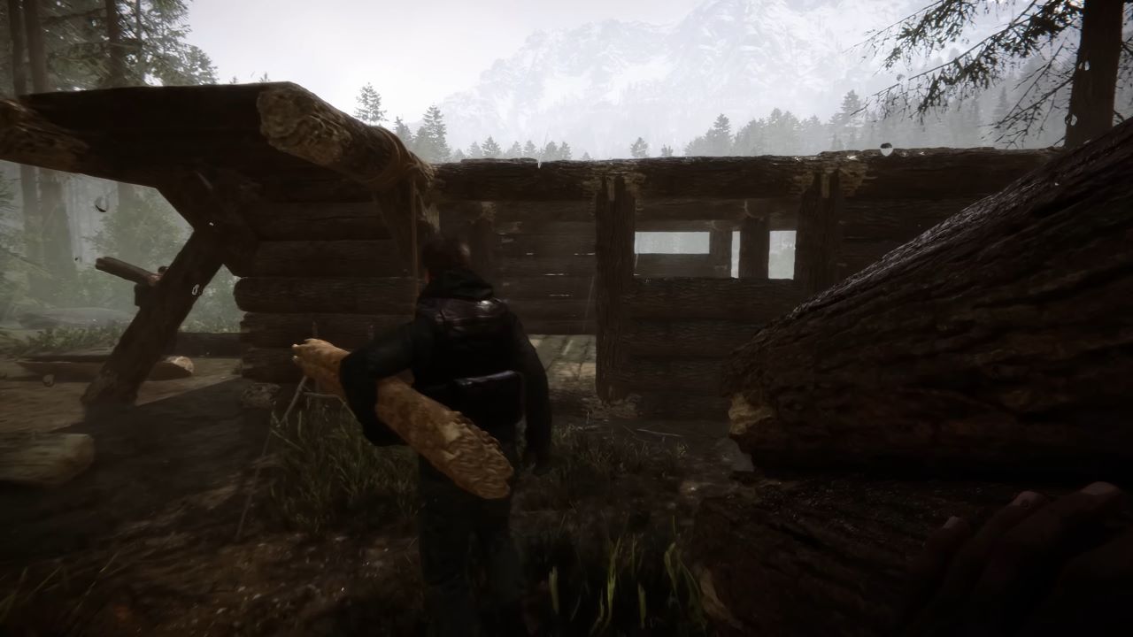 Image of Kelvin holding logs in Sons of the Forest.