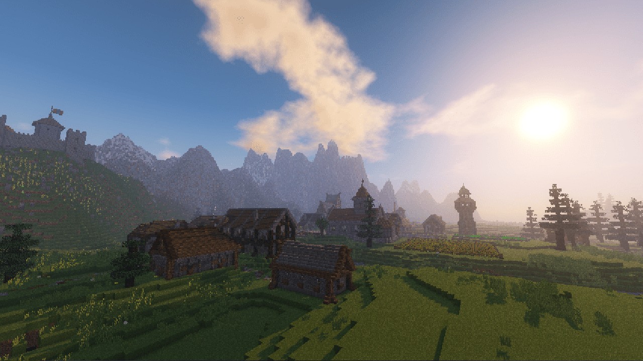 Medieval-Village-with-Castle-Minecraft