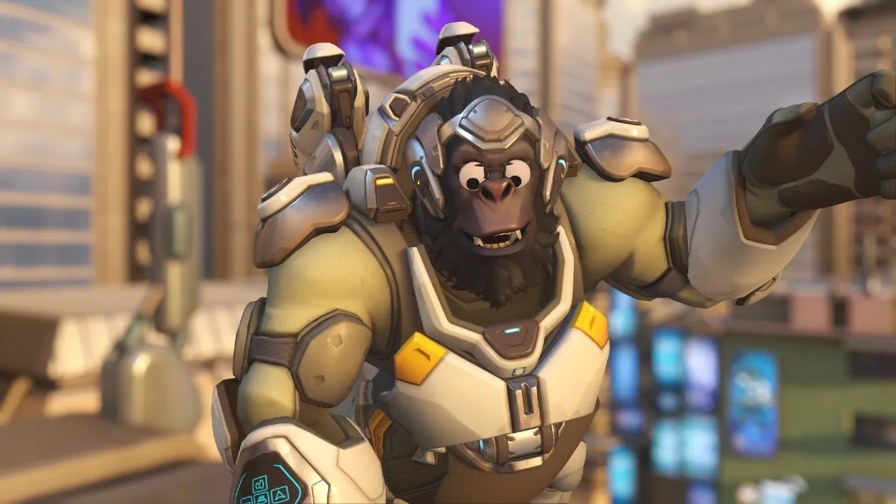 Winston with giant googly eyes in Overwatch 2'a April Fools event
