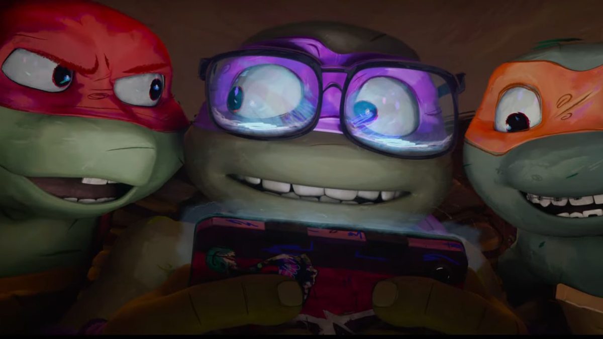 Raphael, Donatello, and Mikey in Mutant Mayhem