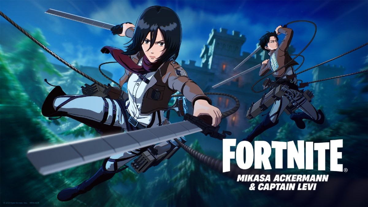 Mikasa and Levi using ODM gear in Fortnite