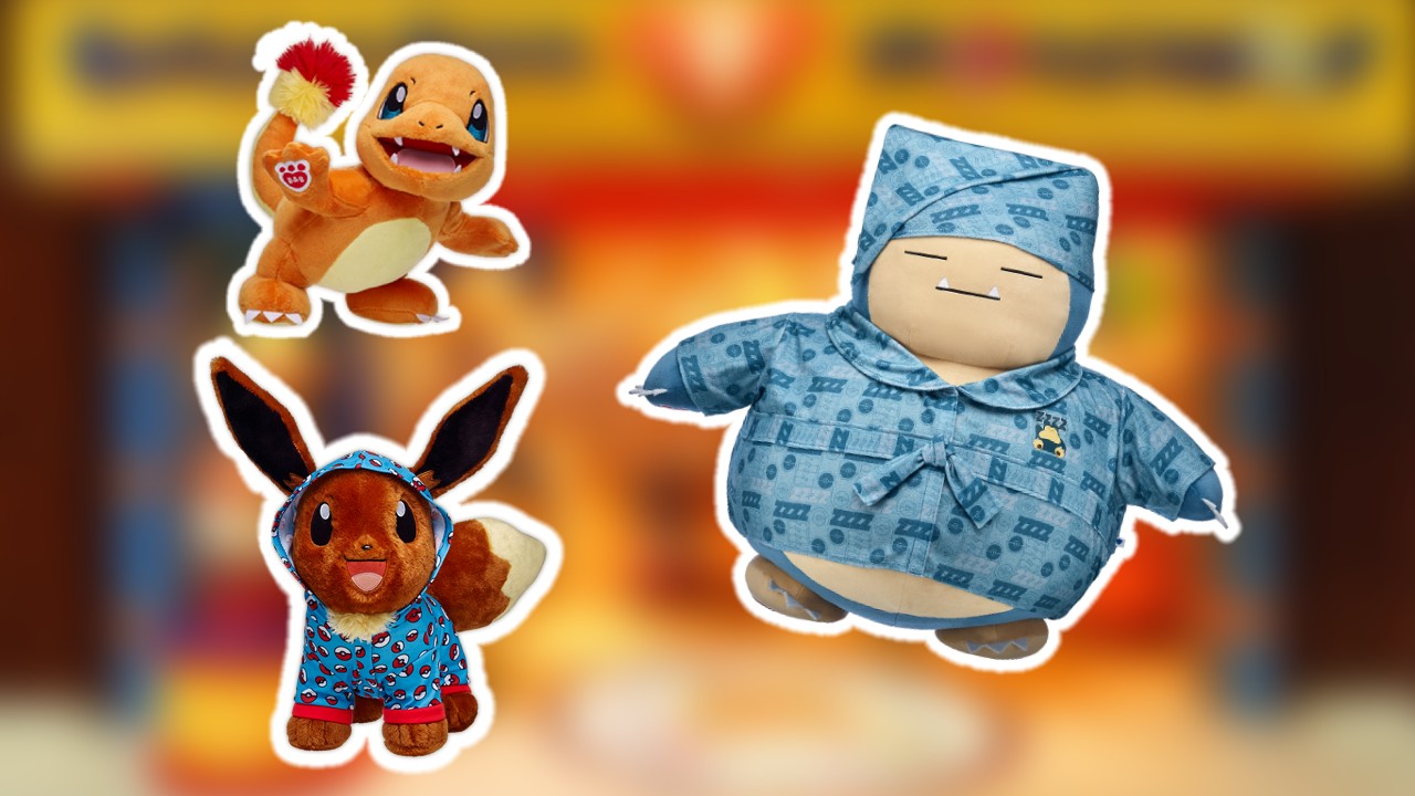 Pokémon Build a Bear plushies including Eevee, Charmander, and Snorlax