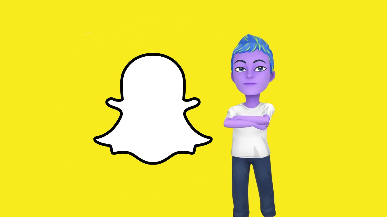 A purple Snapchat avatar representing 'My AI' stood next to the Snapchat logo (a simple white ghost) on a bright yellow background