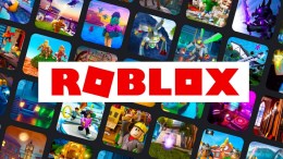Roblox logo in front of screenshots of the game