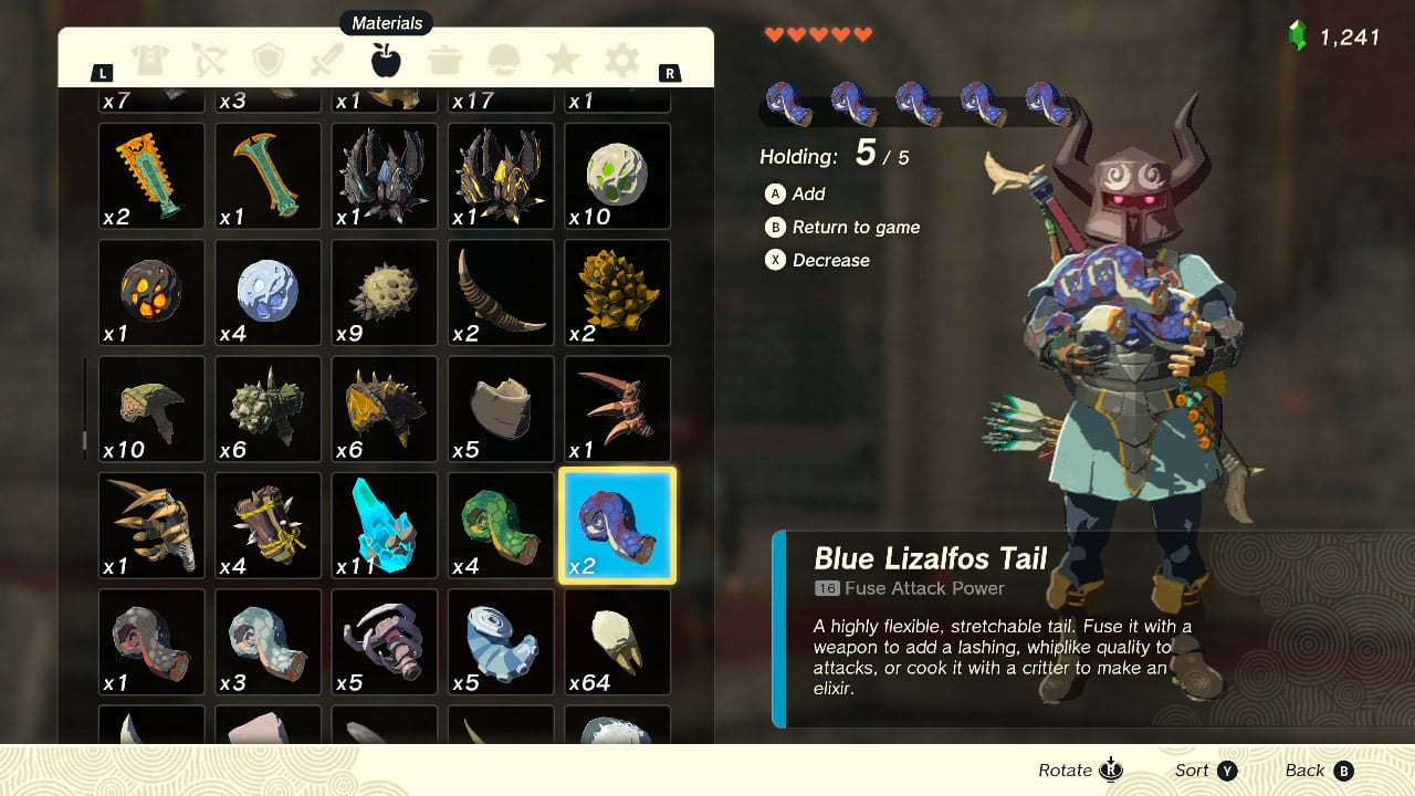 Zelda Tears Of The Kingdom Blue Lizalfos Tail Locations And Farming 