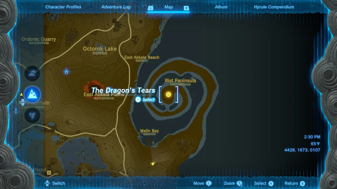 Rist Peninsula Dragon Tear Location In Zelda Tears Of The Kingdom TOTK   Zelda Tears Of The Kingdom TOTK Rist Peninsula Dragon Tear Map 