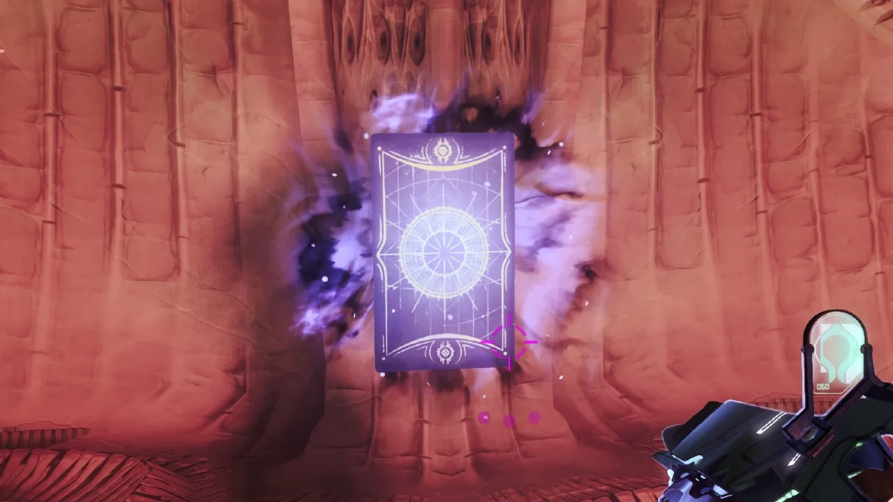 A glowing purple card in Destiny 2