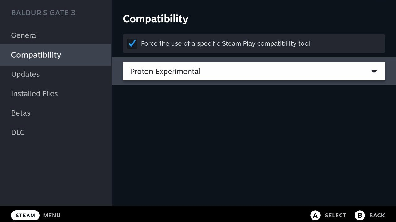 Steam-Deck-Baldurs-Gate-3-Compatibility-Menu
