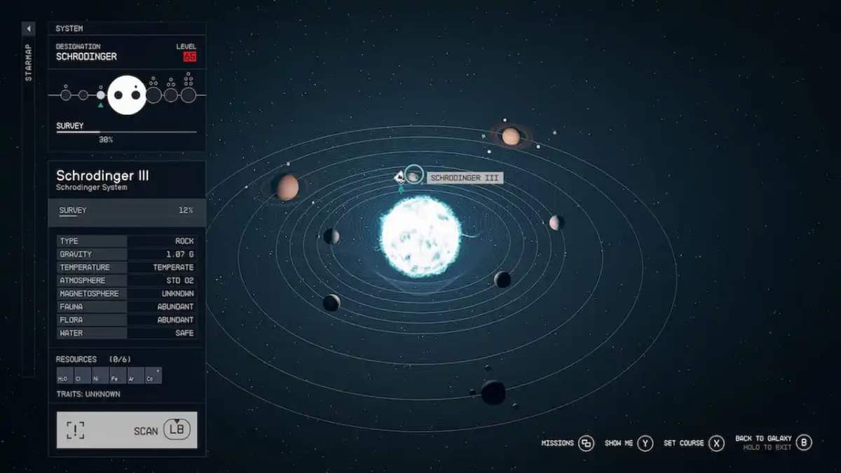 Schrodinger III inside of the Schrodinger planetary star system in Starfield