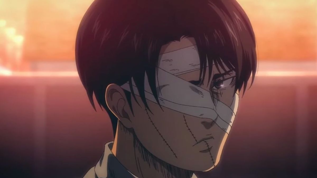 Levi with a bandaged eye in Attack on Titan.