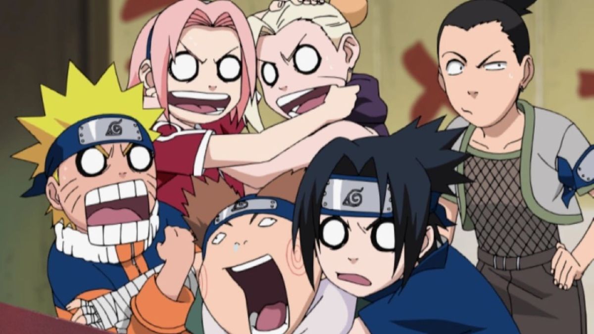 The main cast from Naruto posed together making funny faces