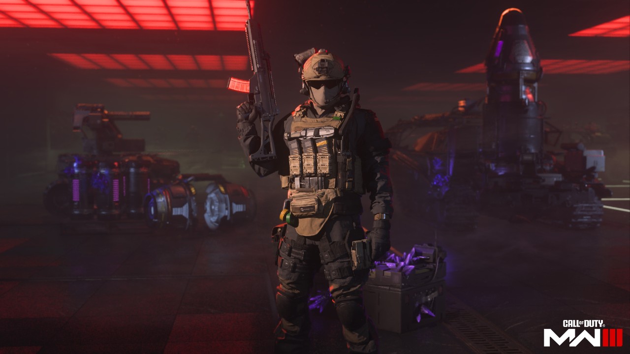 An operator stood in the Modern Warfare 3 Zombies lobby, sans UI