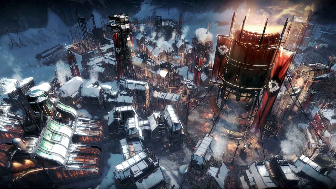 frostpunk-snowwy-town-people-trying-to-be-warm-at-heated-center