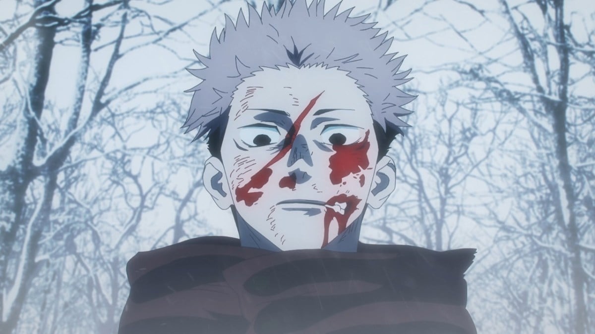 Jujutsu-Kaisen-Season-2-Episode-22-Yuji covered in blood while looking down.