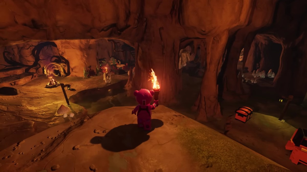 Lego Fortnite Knotroot Character standing inside a cave