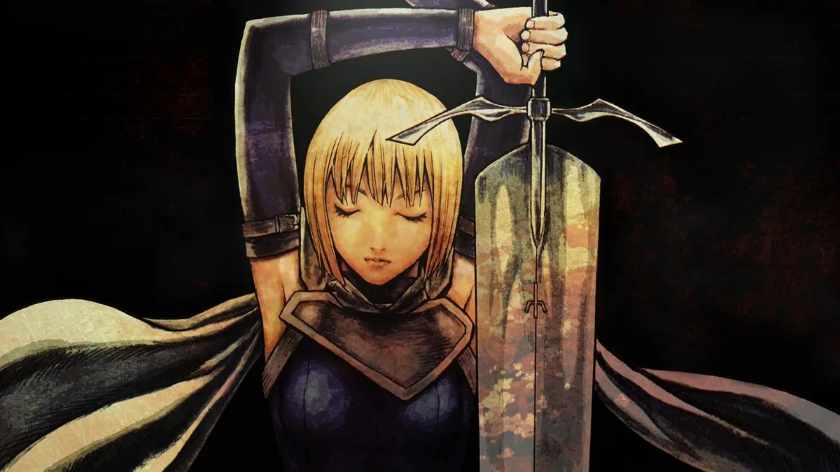 Offizielles Artwork aus dem Claymore-Manga der Hauptfigur, die ihre titelgebende Klinge schwingt.