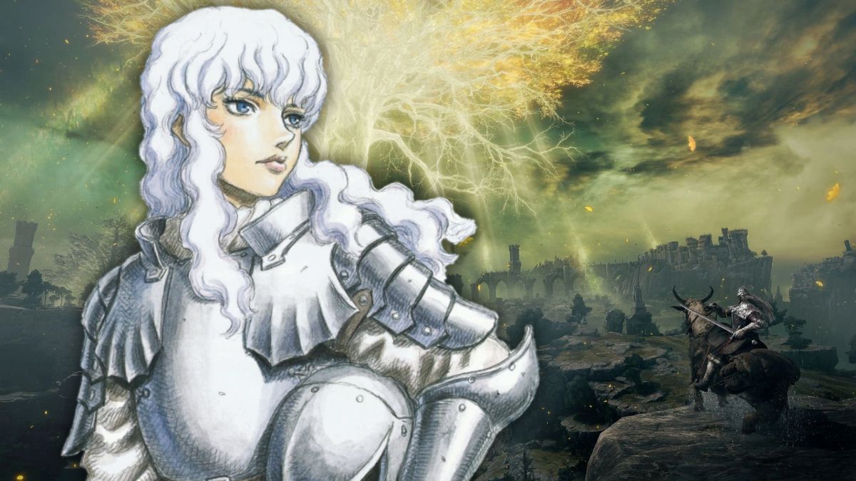 Shadow of the Erdtree official in-game art with Griffith from Berserk overlayed