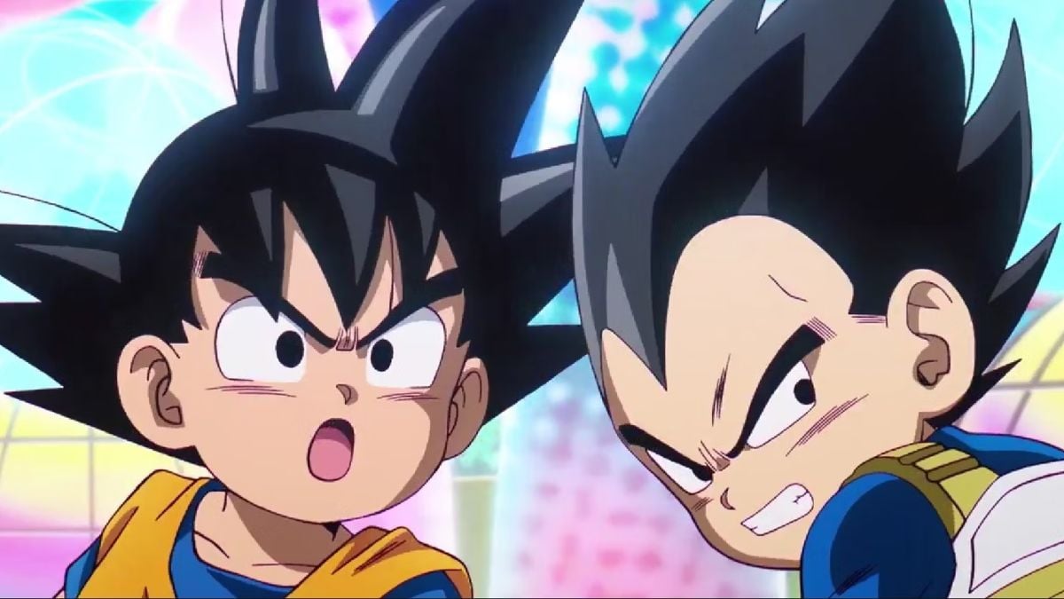 Dragon Ball Daima official art work of a younger Goku and Vegeta making angry expressions