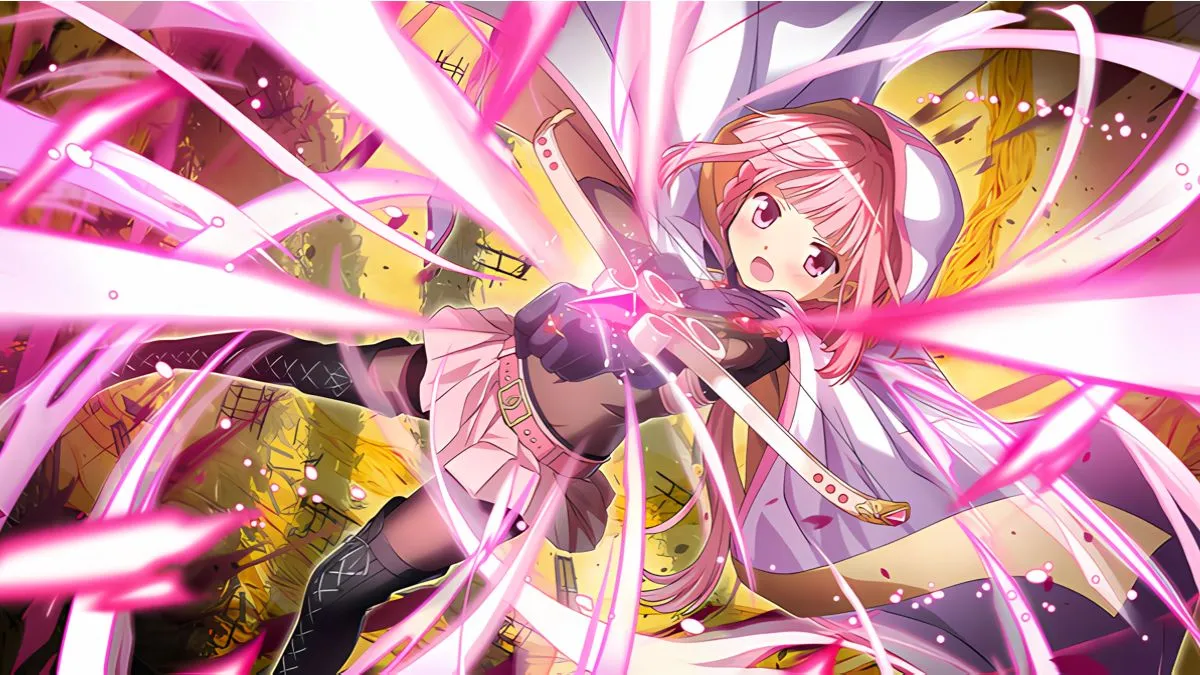 Official-artwork-from-Magia-Exedra-of-a-girl-with-pink-hair-aiming-a-cross-bow
