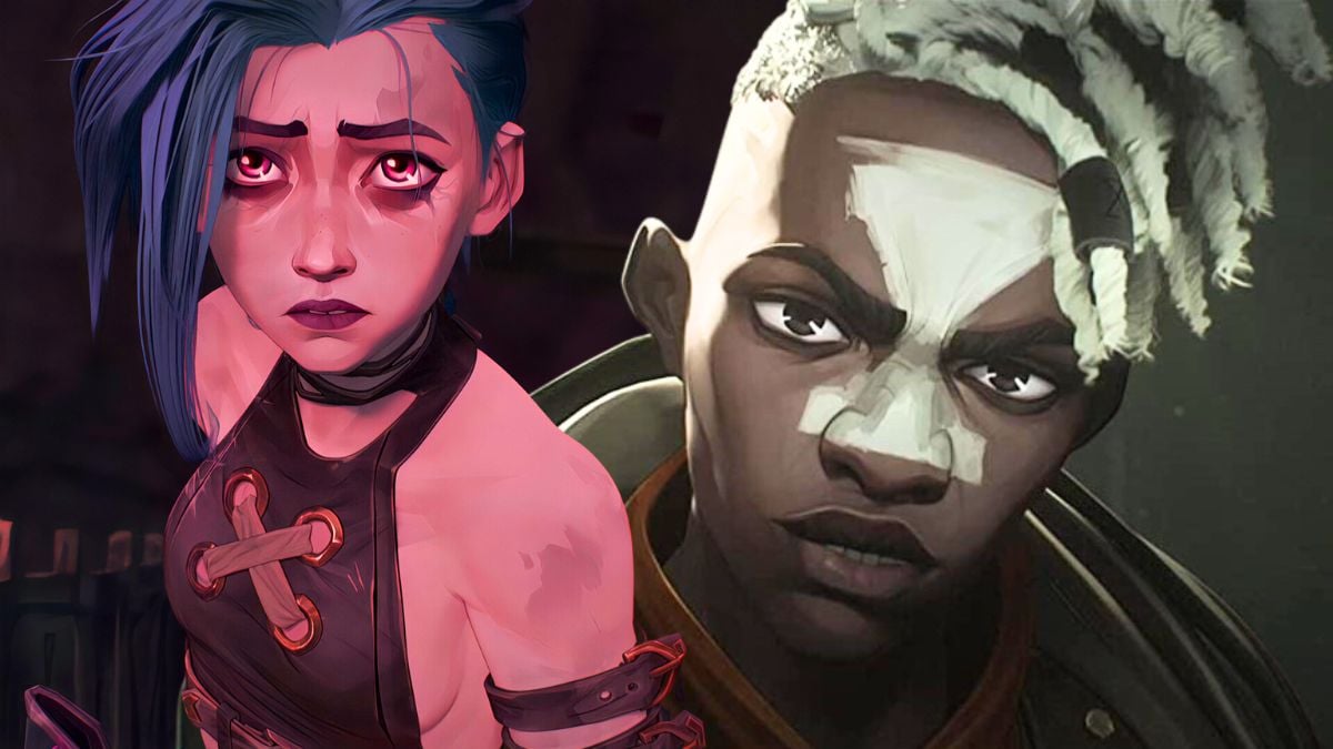 Collage style image of Ekko and Jinx from League of Legends Arcane