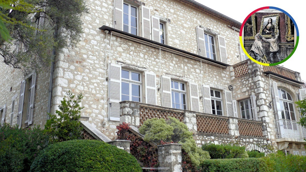 The Musée Renoir in Cagnes-sur-Mer with an inset illustration showing the theft of the Mona Lisa.