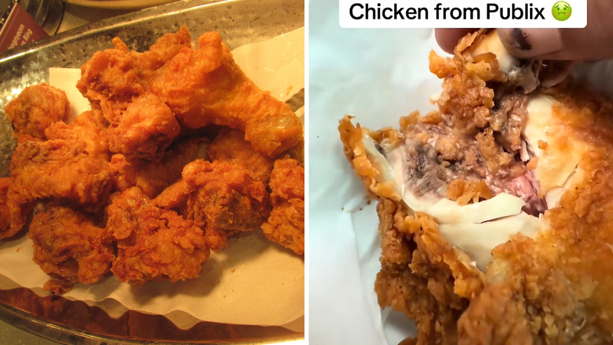 Why was a man disgusted after cutting into Publix fried chicken?